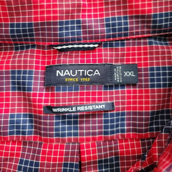 **Nautica Shirt Adult XXL Red Plaid Long Sleeve Casual Button Up Pocket Mens 2XL - Picture 3 of 8